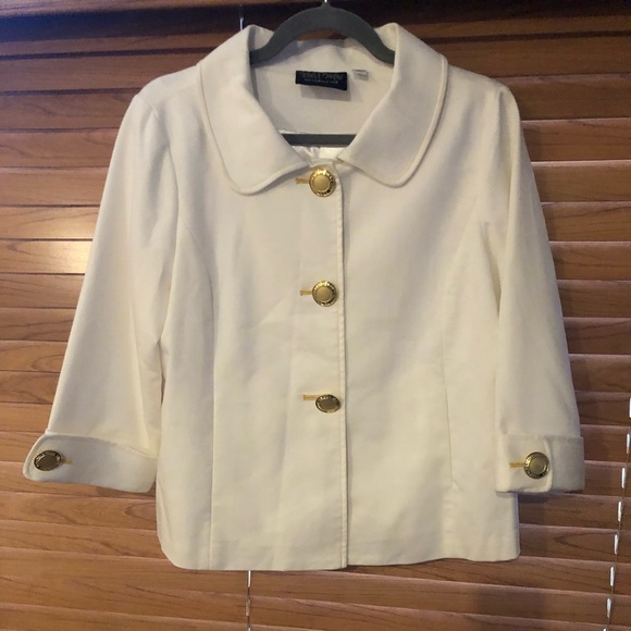 Bob Mackie Jackets & Blazers - BOB MACKIE wearable art white cropped jacket with yellow stitching